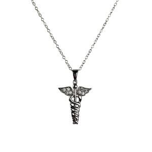Caduceus Sterling Silver Necklace 18" Dainty Chain SA Medical Staff Pendant